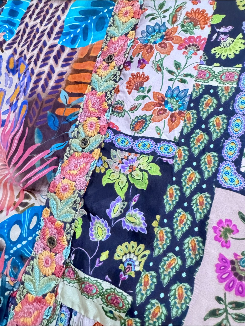 All About Her Blue Multicolor Patchwork Floral Button-Front Blouse - Picture 2 of 8